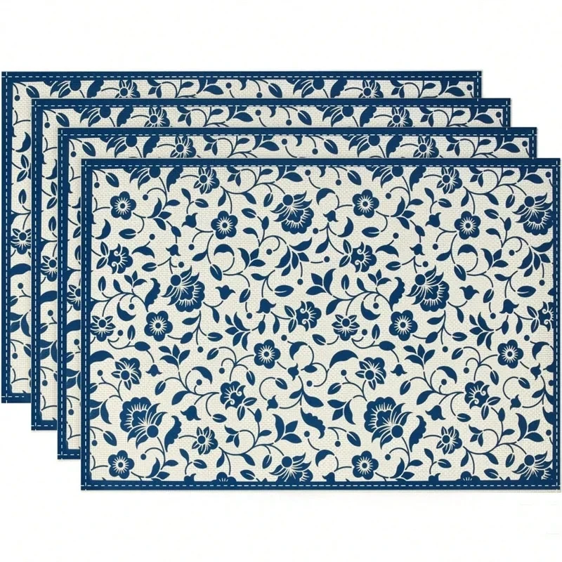 Outdoor Furniture Dining - 4Pcs Watercolor Blue Flower Lemon Vine