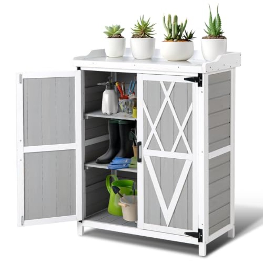 Garden Bench Metal - Outdoor Potting Bench, Garden Wooden Storage