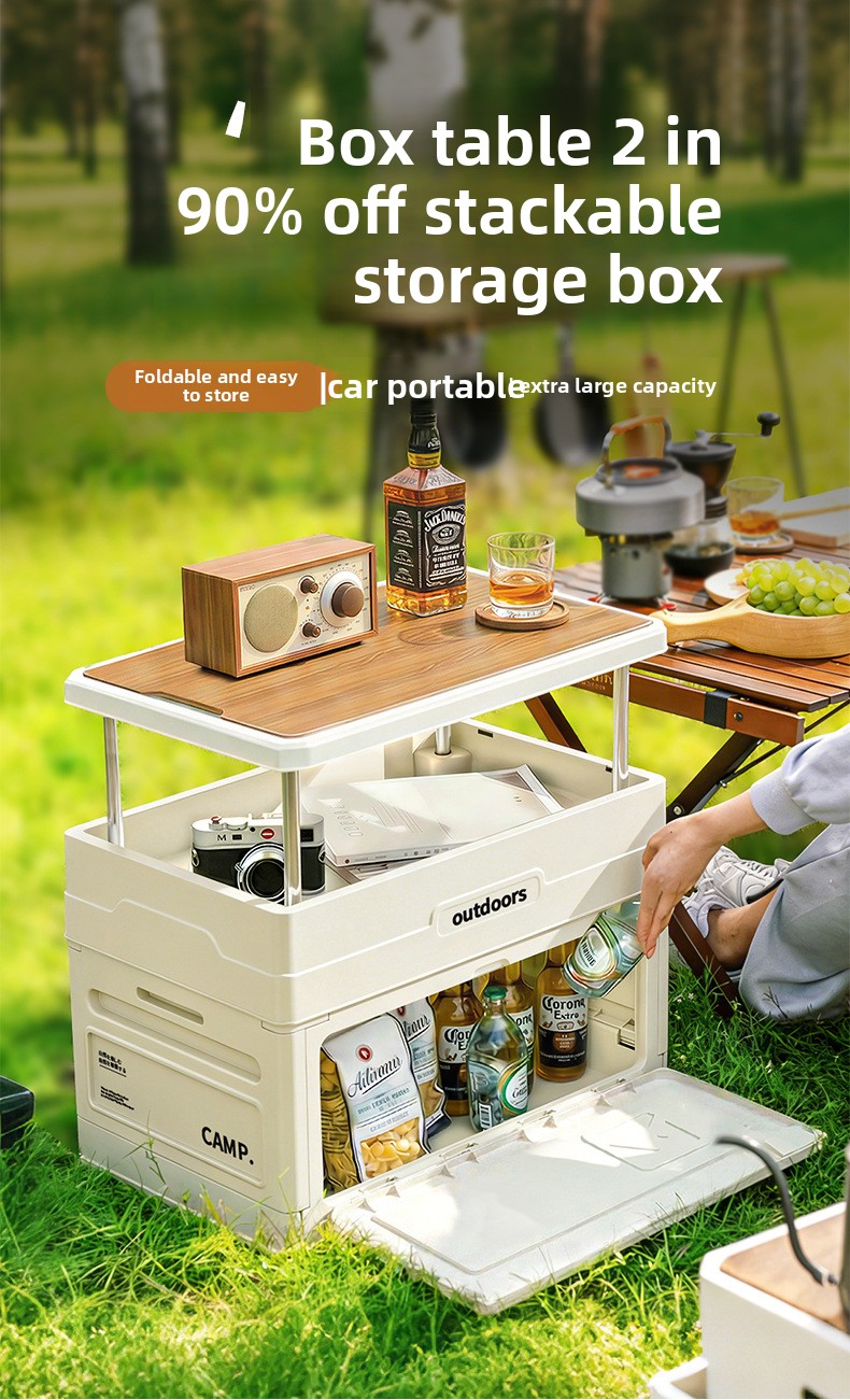 Outdoor Furniture Usa - Camping Folding Storage Box Wood Lid