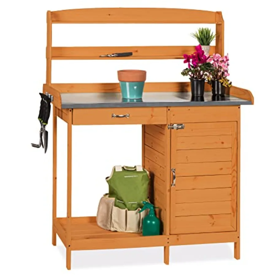 Outdoor Garden Wooden Potting  - Garden Bench Metal 评论和价格