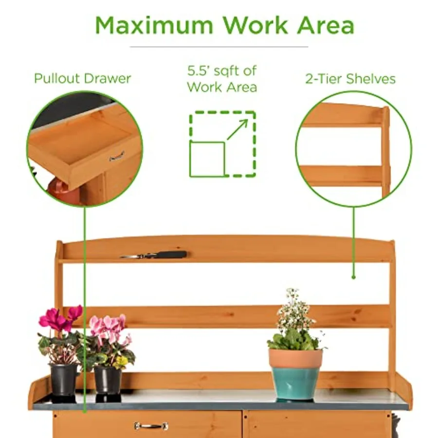 Outdoor Garden Wooden Potting  - Garden Bench Metal 评论和价格