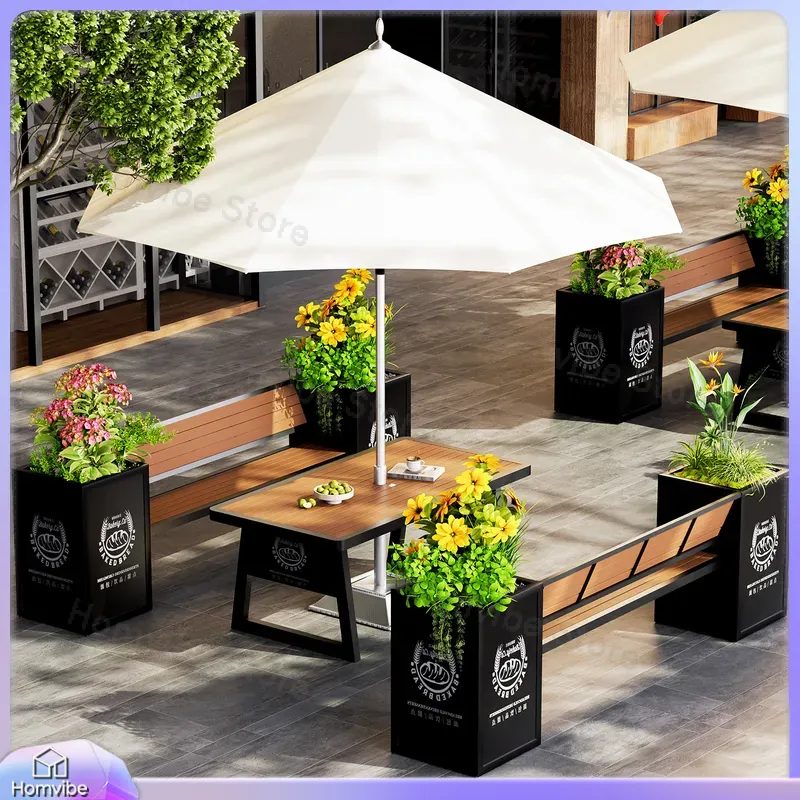 Outdoor WPC Flower Box Bench w - Outdoor Furniture For Cafe 评论和价格
