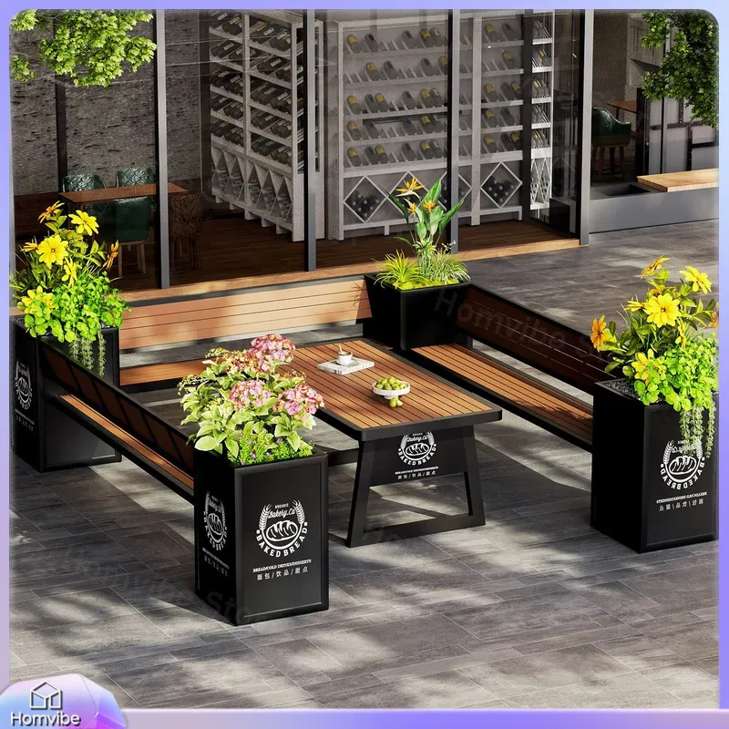 Outdoor WPC Flower Box Bench w - Outdoor Furniture For Cafe 评论和价格