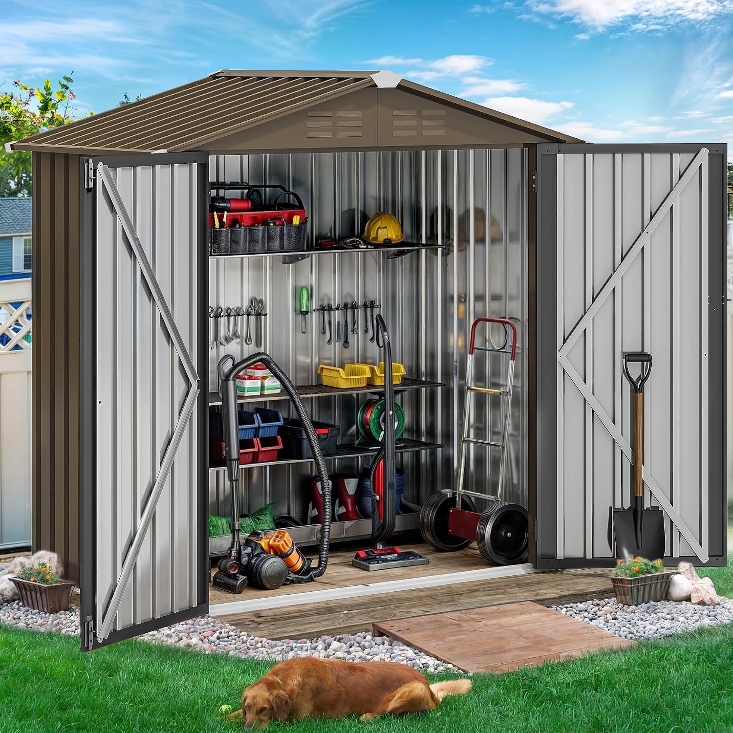 6x4ft Metal Outdoor Storage Sh - Outdoor Furniture Waterproof 评论和价格
