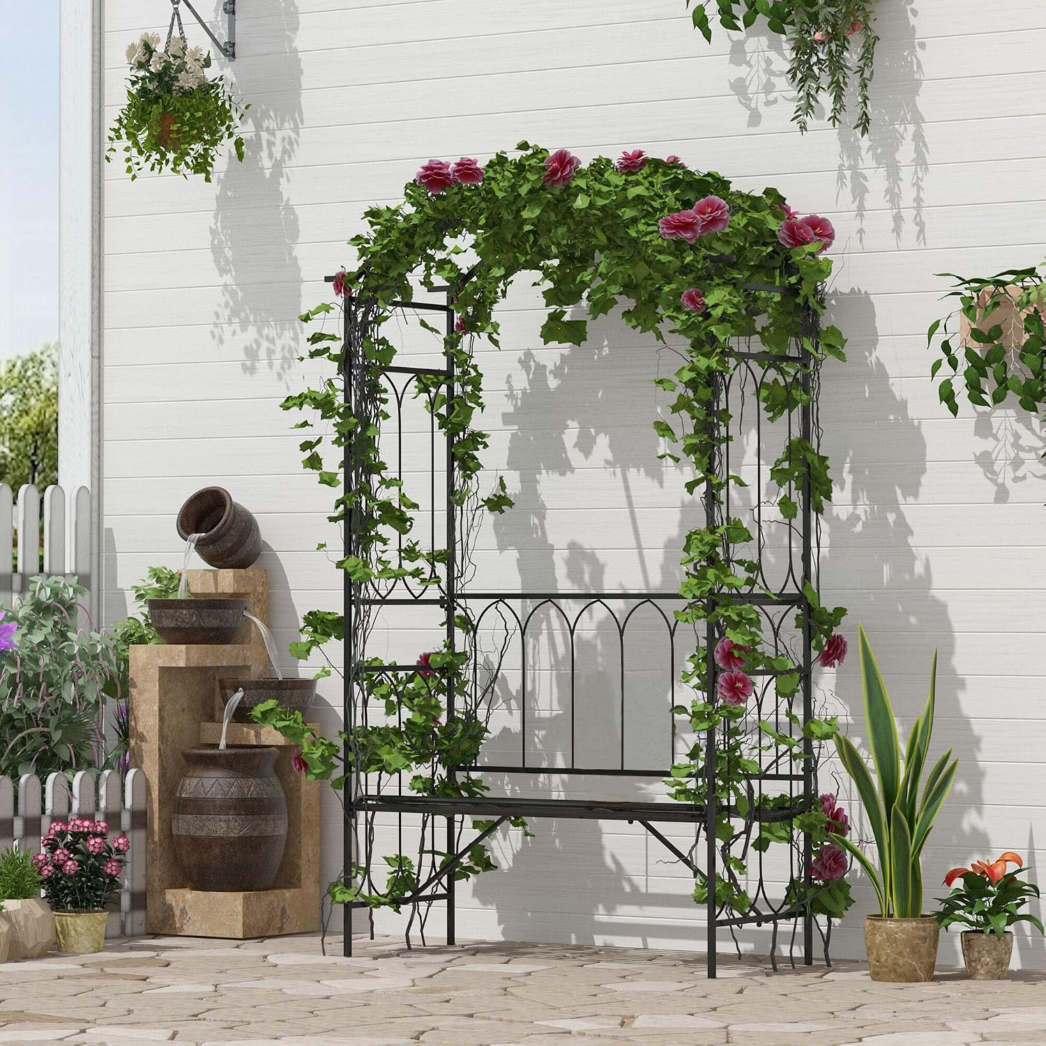 Metal Trellis Arbor Arch with  - Garden Bench Metal 评论和价格
