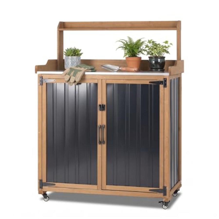 Outdoor Potting Bench with Sto - Garden Bench Metal 评论和价格