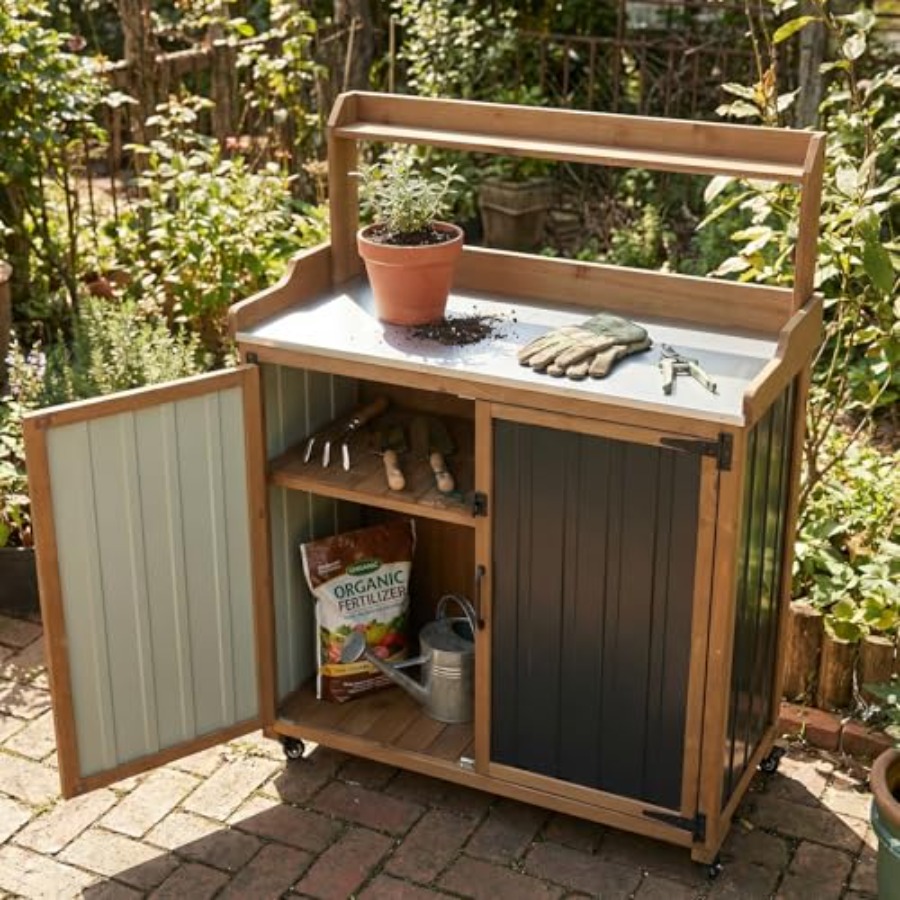 Outdoor Potting Bench with Sto - Garden Bench Metal 评论和价格