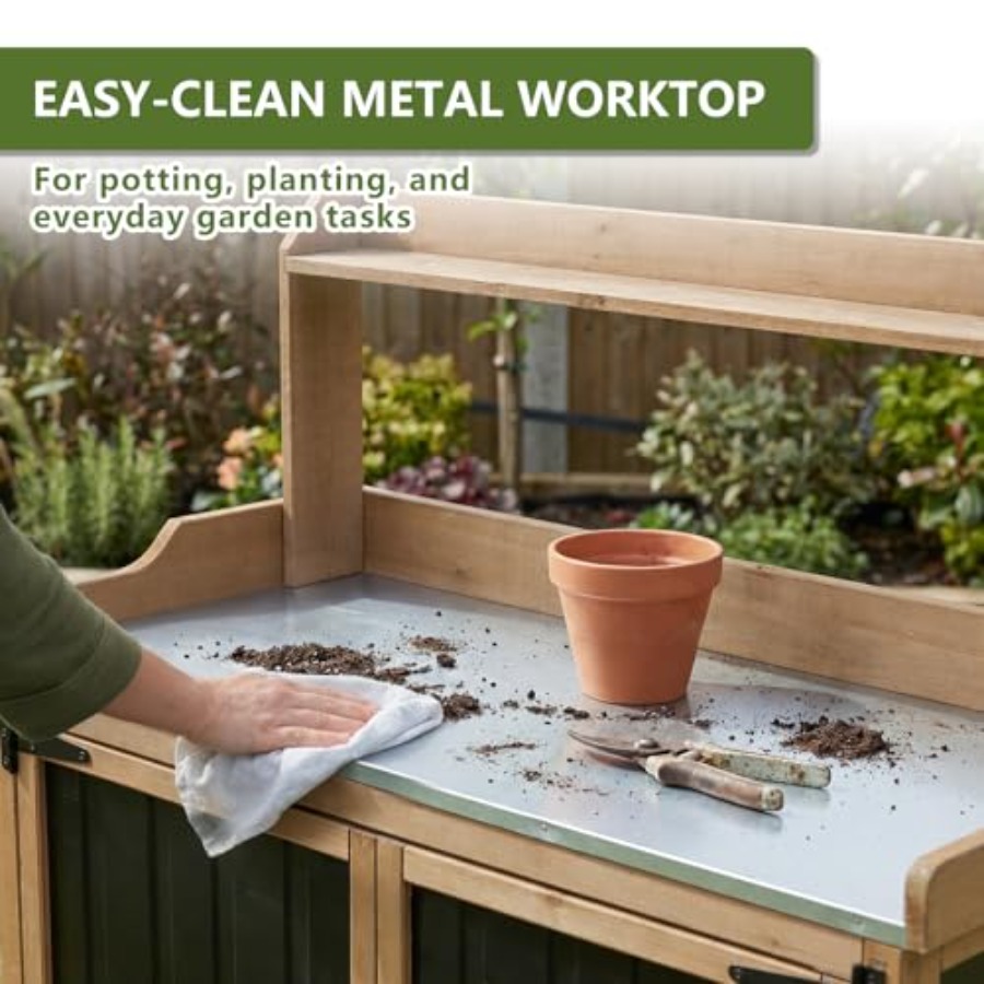 Outdoor Potting Bench with Sto - Garden Bench Metal 评论和价格