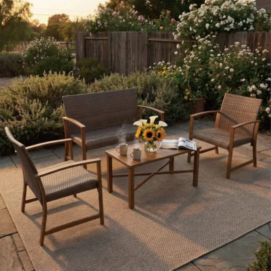4-Piece Wicker Patio Furniture - Outdoor Furniture Durable 评论和价格