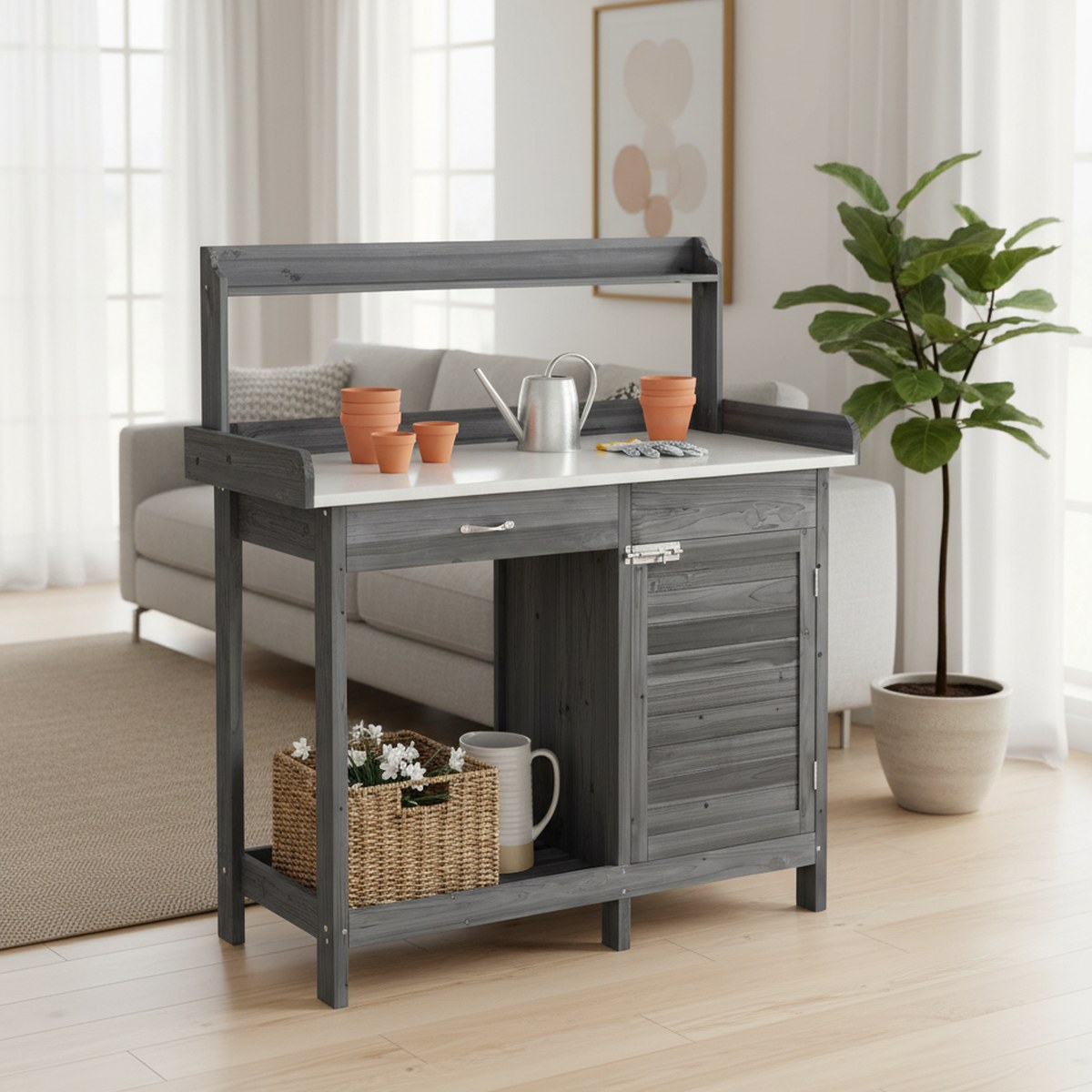 Outdoor Potting Bench Gray Met - Garden Bench Metal 评论和价格