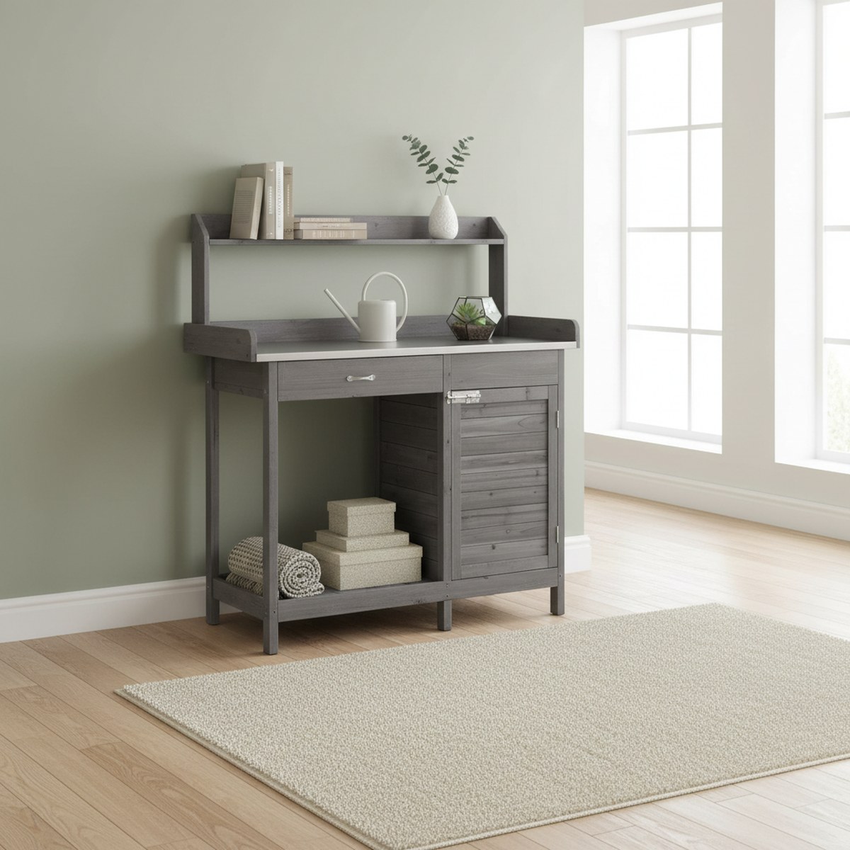 Outdoor Potting Bench Gray Met - Garden Bench Metal 评论和价格
