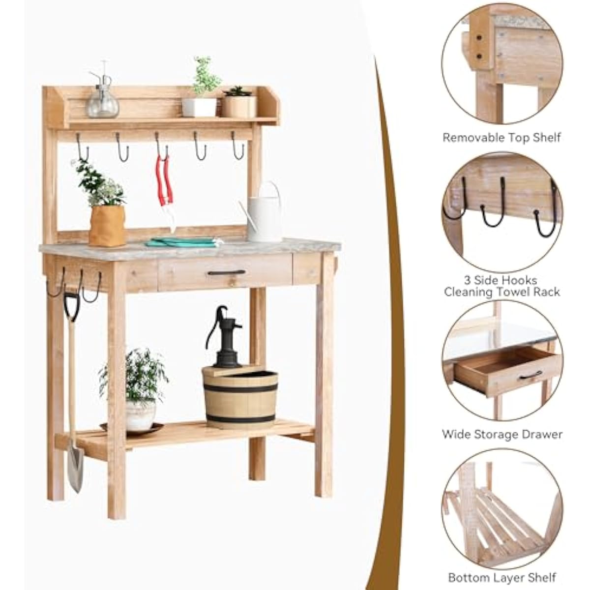 Outdoor Potting Bench with Met - Garden Bench Metal 评论和价格