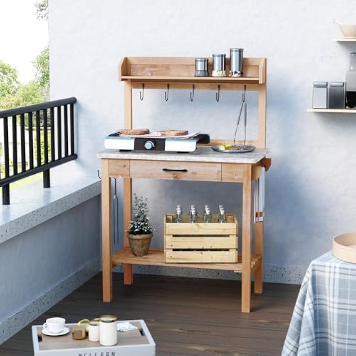 Outdoor Potting Bench with Met - Garden Bench Metal 评论和价格