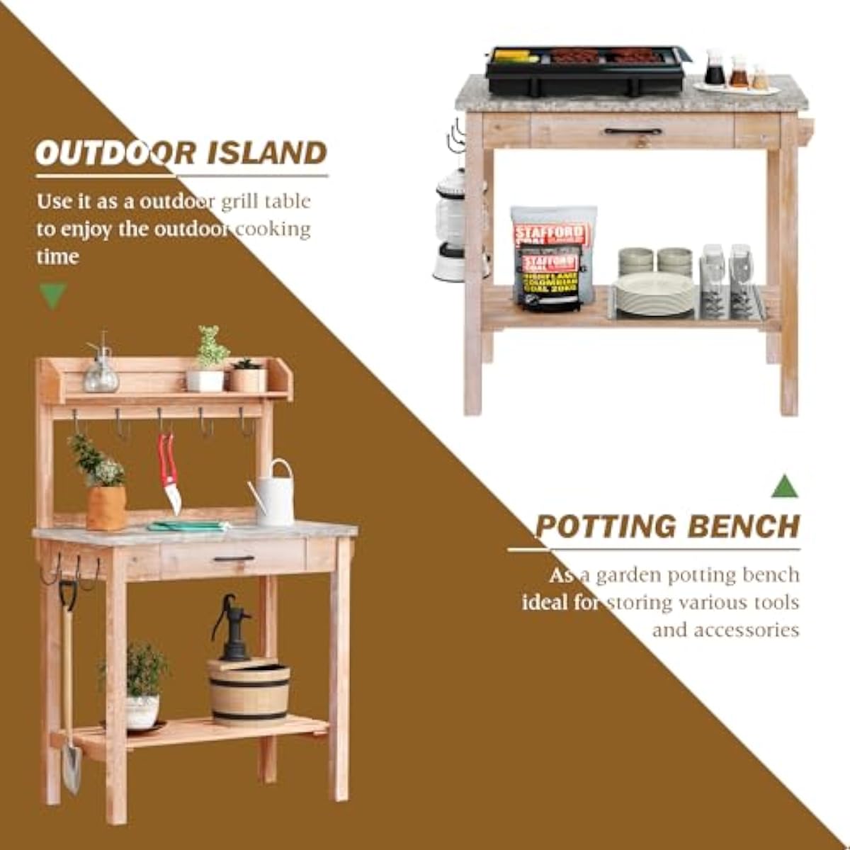 Outdoor Potting Bench with Met - Garden Bench Metal 评论和价格