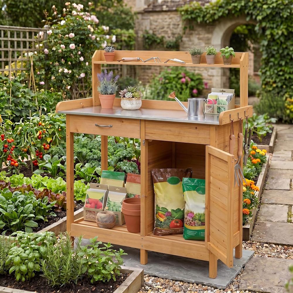 Outdoor Potting Bench Table Wo - Garden Bench Metal 评论和价格